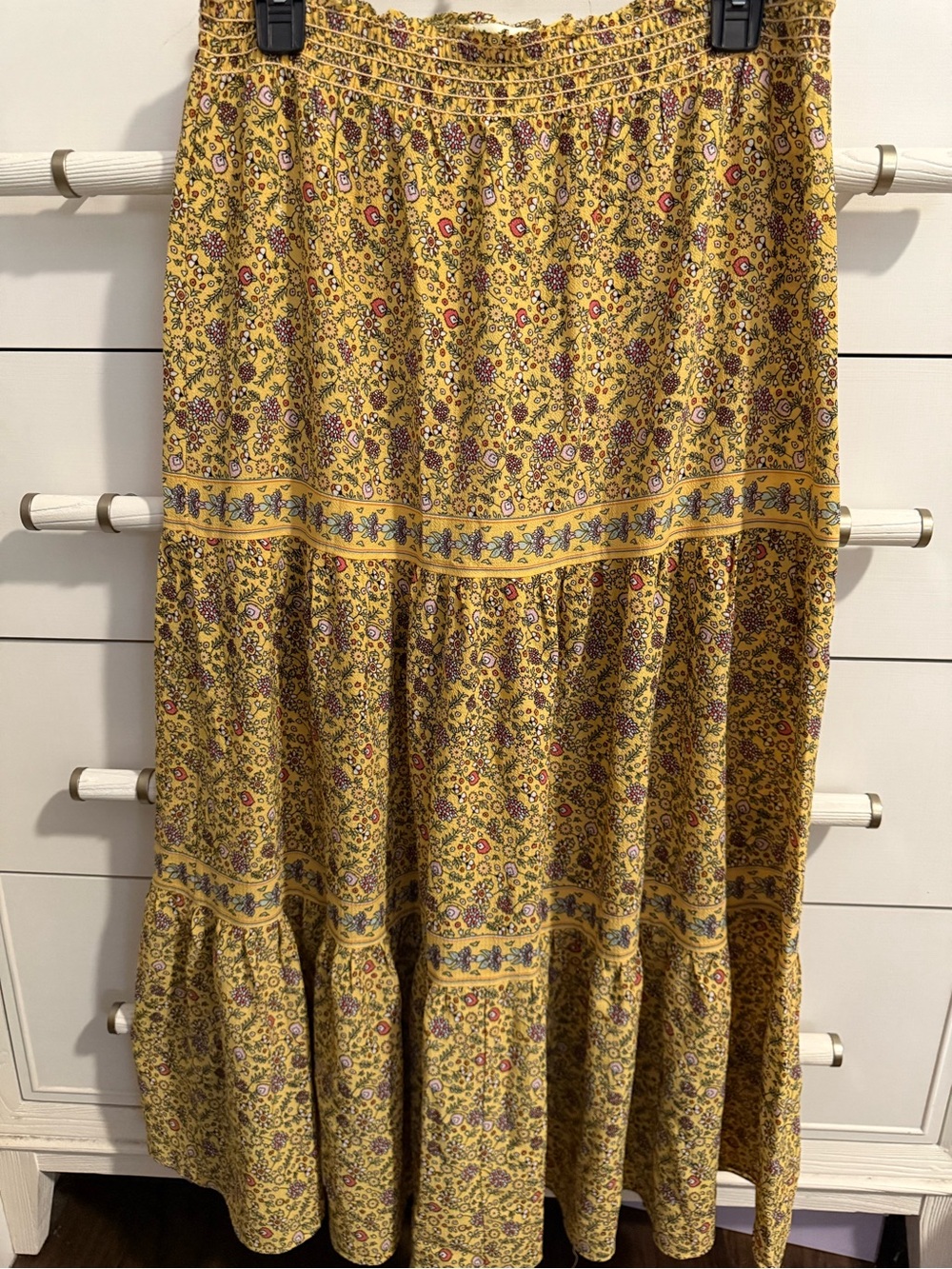 Max Studio Yellow Floral Tiered Maxi Skirt